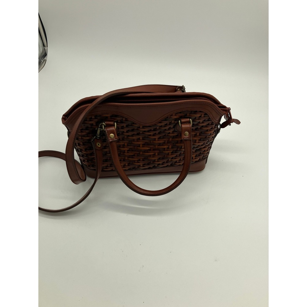Bags by Marlo Woven Faux Leather Satchel Handbag Brown Crossbody Vintage Style